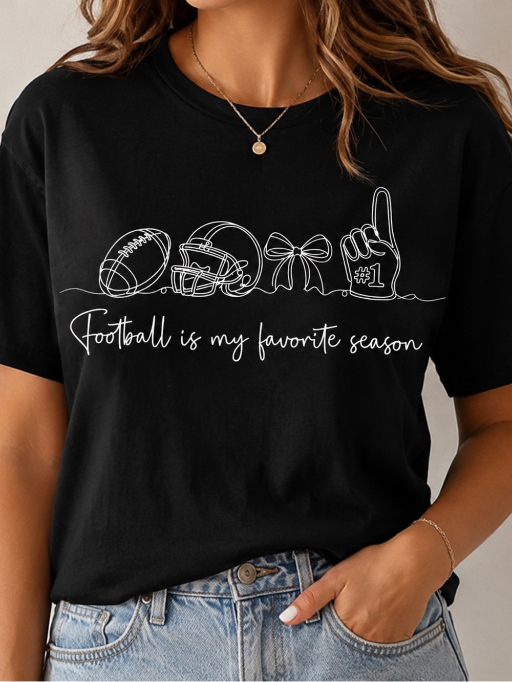 Football Is My Favorite Season Graphic T-Shirt - Black